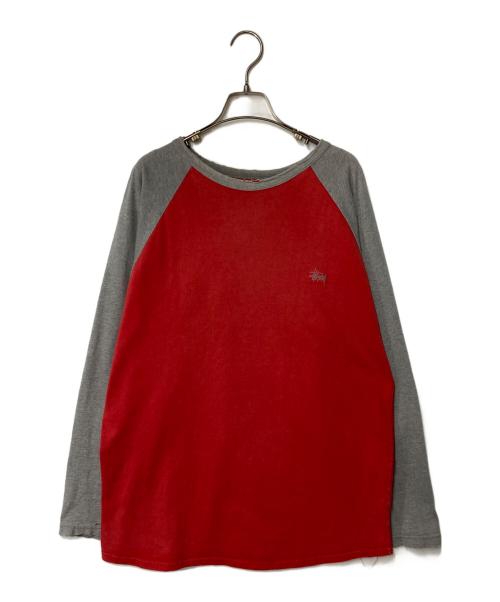 stussy（ステューシー）stussy (ステューシー) ラグランカットソー レッド×グレー サイズ:Lの古着・服飾アイテム