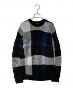 BLACK LABEL CRESTBRIDGEブラックレーベル クレストブリッジ）の古着「チェックニット」｜ブラック×ブルー