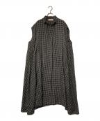 fog linen workフォグリネンワーク）の古着「チェックノースリーブワンピース」｜ホワイト×ブラック