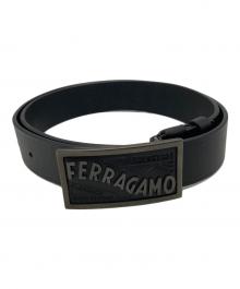 Salvatore Ferragamo（サルヴァトーレ フェラガモ）の古着「ロゴバックルレザーベルト」｜ブラック