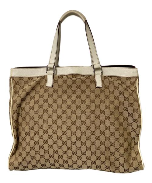 GUCCI（グッチ）GUCCI (グッチ) GGキャンバストートバッグ ホワイト×ベージュの古着・服飾アイテム