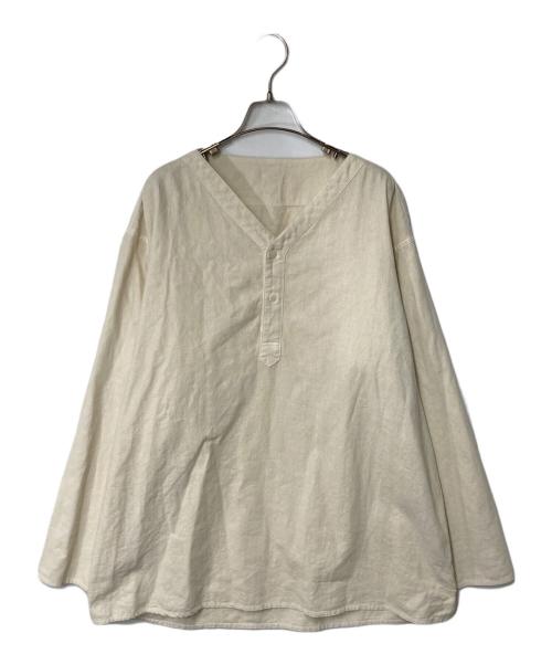 Kinema（キネマ）kinema (キネマ) ノーカラーシャツ ベージュ サイズ:Ｍの古着・服飾アイテム