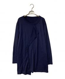 GROUND Y（グラウンドワイ）の古着「WASHABLE PLAIN STITCH DROOPING FRONT LONG T-SHIRT」｜ネイビー