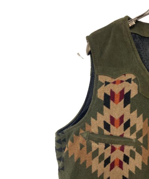 curphey（カーフィー）CURPHEY (カーフィー) ネイティブ柄カウレザーベスト オリーブ サイズ:42の古着・服飾アイテム