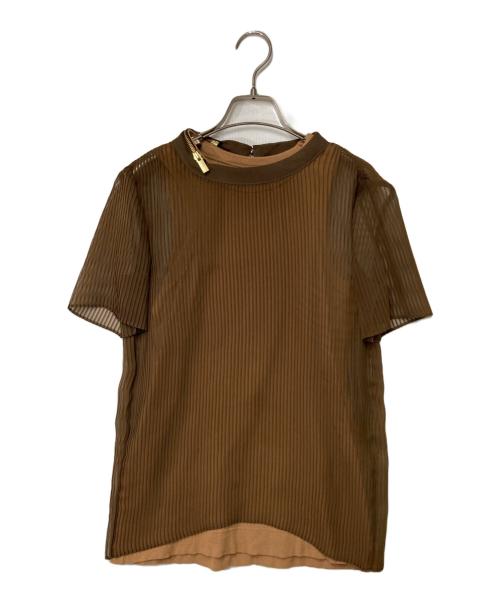 sacai（サカイ）sacai (サカイ) プリーツレイヤードドッキングTシャツ ブラウン サイズ:1の古着・服飾アイテム