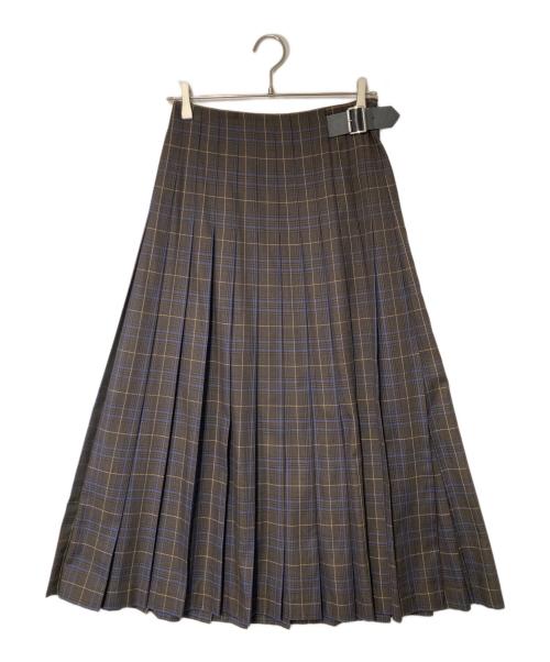 Spick and Span（スピック＆スパン）Spick and Span (スピック＆スパン) ベルテッドプリーツスカート ブラウン×ブルー サイズ:36の古着・服飾アイテム