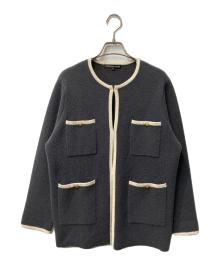 23区（ニジュウサンク）の古着「ミニブークレ ニットジャケット」｜グレー×ホワイト