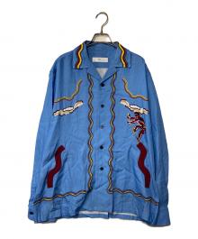 TOGA VIRILIS（トーガ ビリリース）の古着「PANEL PRINT SHIRT」｜スカイブルー