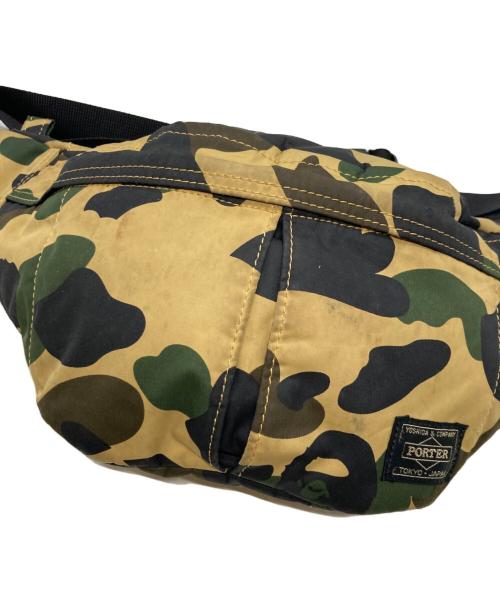 PORTER（ポーター）PORTER (ポーター) A BATHING APE (アベイシングエイプ) 1ST CAMO WAIST BAG ブラック×カーキの古着・服飾アイテム
