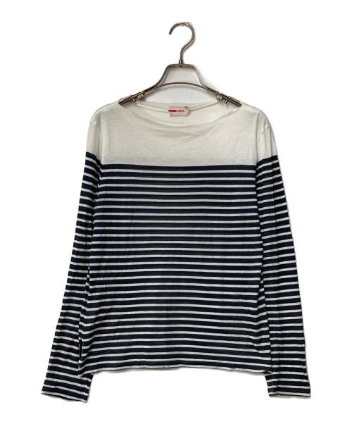 PRADA（プラダ）PRADA (プラダ) ロングスリーブカットソー ネイビー×ホワイト サイズ:Sの古着・服飾アイテム