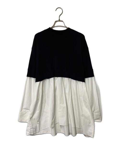 LANVIN en Bleu（ランバンオンブルー）LANVIN en Bleu (ランバンオンブルー) ワイドスリーブシャツコンビニット ホワイト×ブラック サイズ:38の古着・服飾アイテム