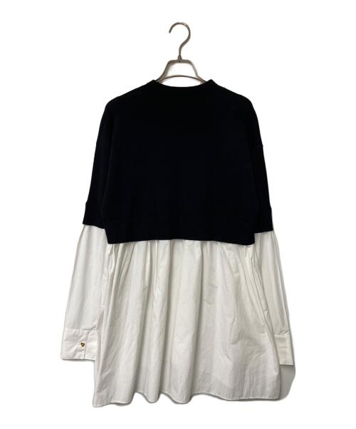 LANVIN en Bleu（ランバンオンブルー）LANVIN en Bleu (ランバンオンブルー) ワイドスリーブシャツコンビニット ホワイト×ブラック サイズ:38の古着・服飾アイテム