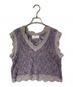 Mame Kurogouchiマメクロゴウチ）の古着「クロシェデザインニットベスト」｜パープル