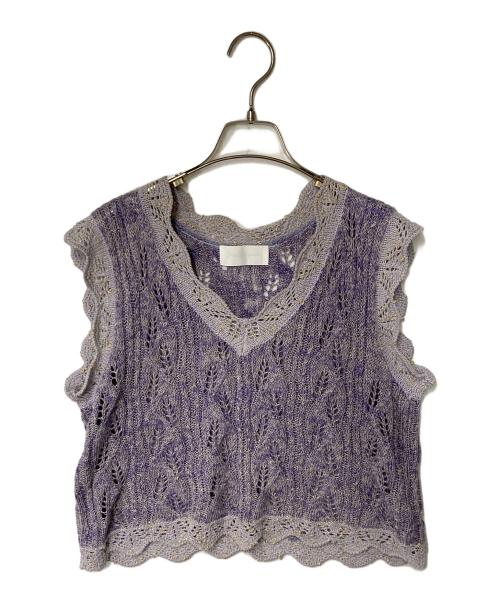 Mame Kurogouchi（マメクロゴウチ）Mame Kurogouchi (マメクロゴウチ) クロシェデザインニットベスト パープル サイズ:2の古着・服飾アイテム