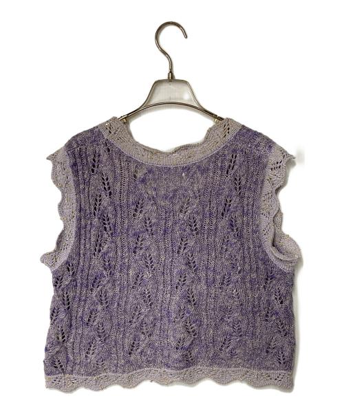 Mame Kurogouchi（マメクロゴウチ）Mame Kurogouchi (マメクロゴウチ) クロシェデザインニットベスト パープル サイズ:2の古着・服飾アイテム