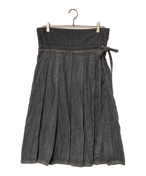 yohji yamamoto+noir（ヨウジヤマモトプリュスノアール）yohji yamamoto+Noir (ヨウジヤマモトプリュスノアール) デニムプリーツスカート ブラック サイズ:1 実寸参照の古着・服飾アイテム