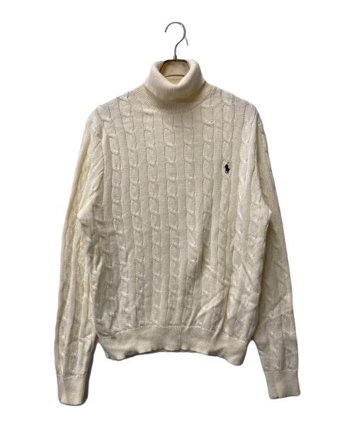 POLO RALPH LAUREN（ポロ・ラルフローレン）POLO RALPH LAUREN (ポロ・ラルフローレン) ポニー刺繍タートルネックケーブルニット アイボリー サイズ:Ⅼの古着・服飾アイテム