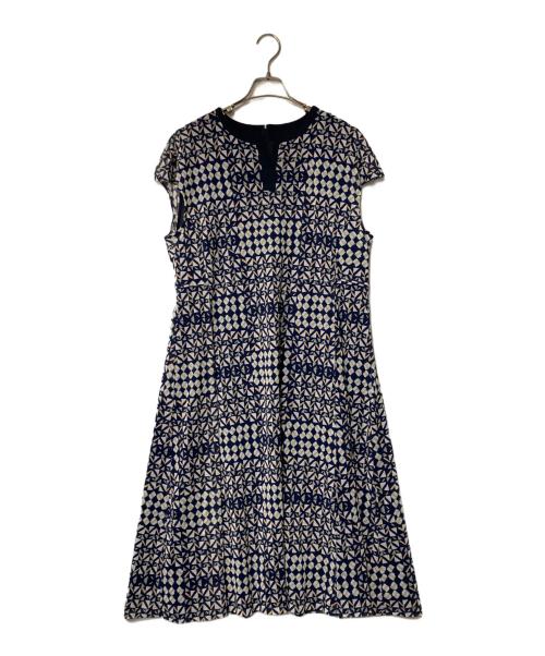 Leilian（レリアン）LEILIAN (レリアン) 総柄ワンピース ネイビー サイズ:13の古着・服飾アイテム