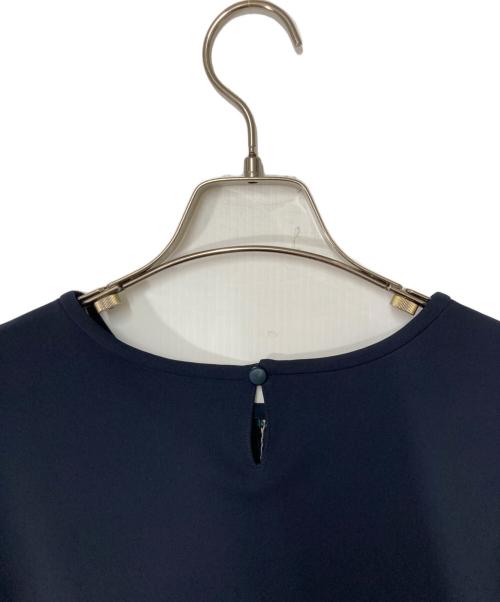 Leilian（レリアン）Leilian (レリアン) チェーン柄ノーカラーブラウス ネイビー サイズ:13の古着・服飾アイテム