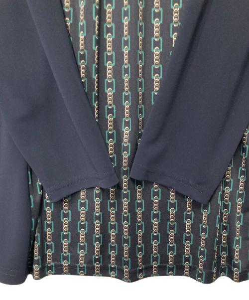 Leilian（レリアン）Leilian (レリアン) チェーン柄ノーカラーブラウス ネイビー サイズ:13の古着・服飾アイテム