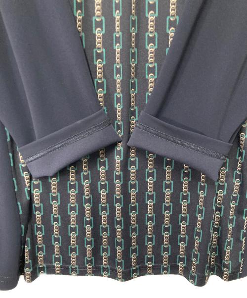 Leilian（レリアン）Leilian (レリアン) チェーン柄ノーカラーブラウス ネイビー サイズ:13の古着・服飾アイテム