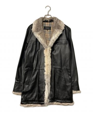 BURBERRY ラビットファー ラムレザー ジャケット 38 ブラック 中古・古着通販】BURBERRY BLACK LABEL (バーバリーブラックレーベル