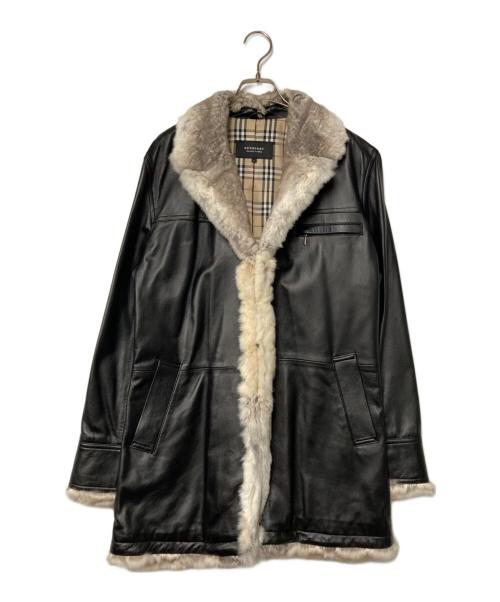 BURBERRY BLACK LABEL（バーバリーブラックレーベル）BURBERRY BLACK LABEL (バーバリーブラックレーベル) チンチラファー ラムレザーコート ブラック サイズ:Lの古着・服飾アイテム