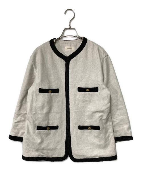 DES PRES（デ プレ）DES PRES (デ プレ) インレイパターン クロップドニットジャケット アイボリー サイズ:Fの古着・服飾アイテム
