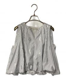 ne quittez pas（ヌキテパ）の古着「Poplin Foil Print Balloon Top」｜ホワイト×ブルー