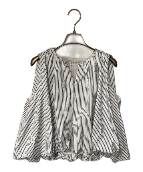 ne quittez pas（ヌキテパ）ne quittez pas (ヌキテパ) Poplin Foil Print Balloon Top ホワイト×ブルー サイズ:Free 未使用品の古着・服飾アイテム