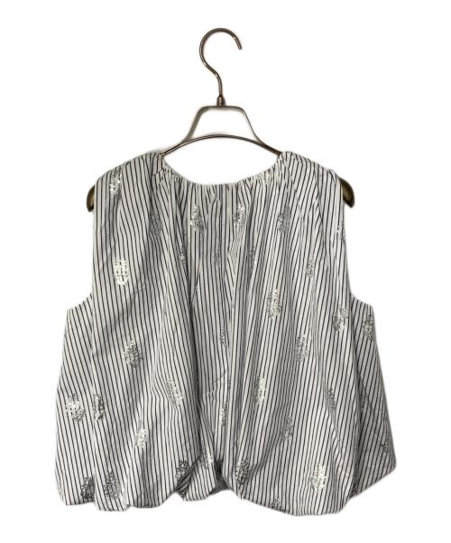 ne quittez pas（ヌキテパ）ne quittez pas (ヌキテパ) Poplin Foil Print Balloon Top ホワイト×ブルー サイズ:Free 未使用品の古着・服飾アイテム