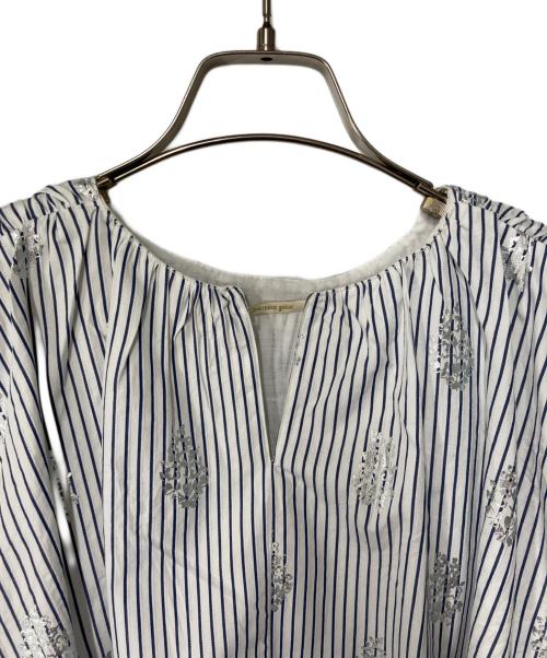 ne quittez pas（ヌキテパ）ne quittez pas (ヌキテパ) Poplin Foil Print Balloon Top ホワイト×ブルー サイズ:Free 未使用品の古着・服飾アイテム