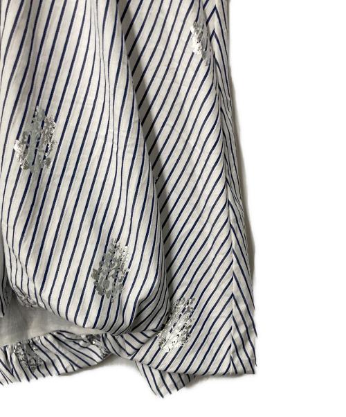 ne quittez pas（ヌキテパ）ne quittez pas (ヌキテパ) Poplin Foil Print Balloon Top ホワイト×ブルー サイズ:Free 未使用品の古着・服飾アイテム