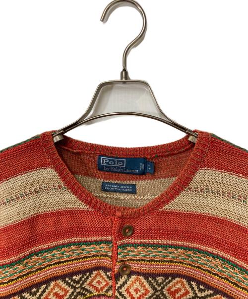POLO RALPH LAUREN（ポロ・ラルフローレン）POLO RALPH LAUREN (ポロ・ラルフローレン) リネンシルク混ヘンリーネックセーター レッド サイズ:lの古着・服飾アイテム