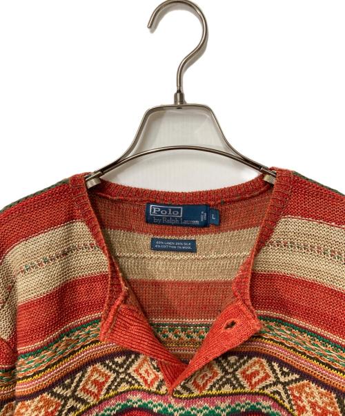 POLO RALPH LAUREN（ポロ・ラルフローレン）POLO RALPH LAUREN (ポロ・ラルフローレン) リネンシルク混ヘンリーネックセーター レッド サイズ:lの古着・服飾アイテム