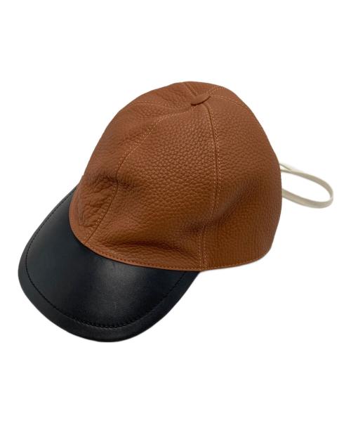 LOEWE（ロエベ）LOEWE (ロエベ) レザーベースボールキャップ ブラック×ブラウンの古着・服飾アイテム