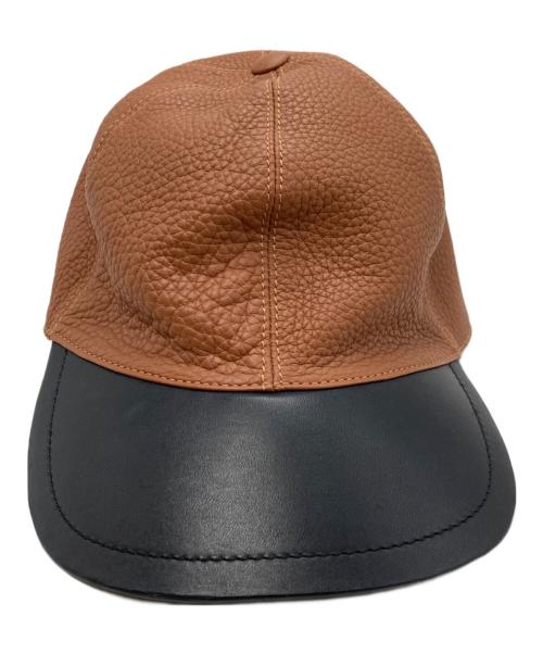 LOEWE（ロエベ）LOEWE (ロエベ) レザーベースボールキャップ ブラック×ブラウンの古着・服飾アイテム