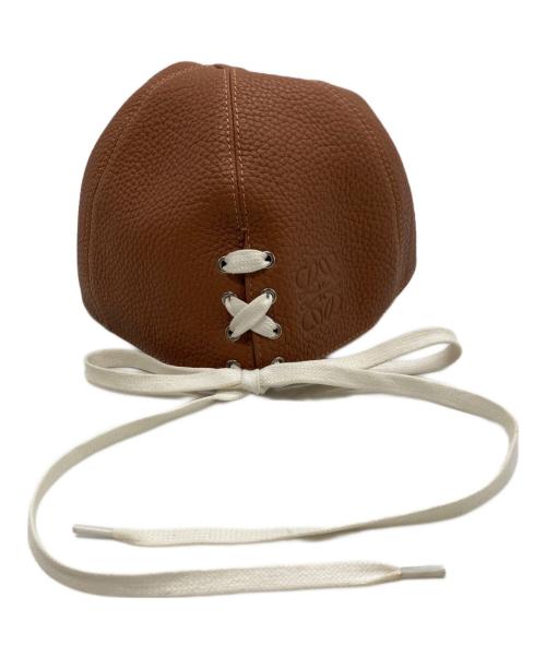LOEWE（ロエベ）LOEWE (ロエベ) レザーベースボールキャップ ブラック×ブラウンの古着・服飾アイテム