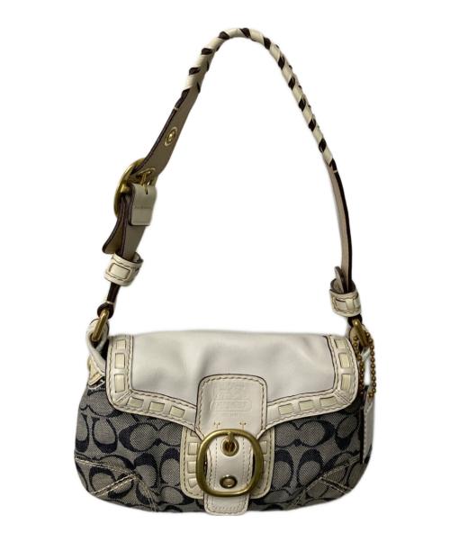 COACH（コーチ）COACH (コーチ) シグネチャーハンドバッグ グレー×ネイビーの古着・服飾アイテム