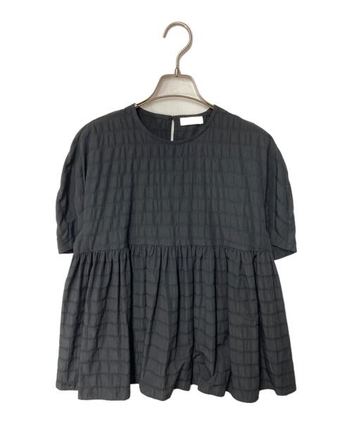 BALLSEY（ボールジィ）BALLSEY (ボールジィ) ボーダーサッカー ペプラムブラウス ブラック サイズ:36の古着・服飾アイテム
