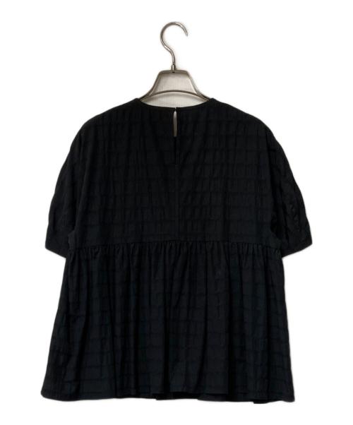 BALLSEY（ボールジィ）BALLSEY (ボールジィ) ボーダーサッカー ペプラムブラウス ブラック サイズ:36の古着・服飾アイテム