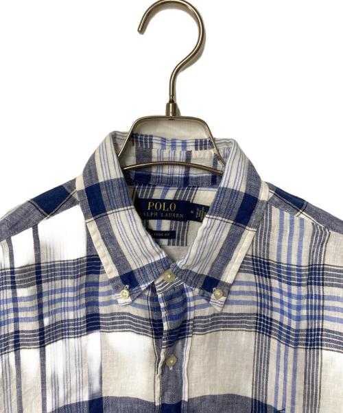 POLO RALPH LAUREN（ポロ・ラルフローレン）POLO RALPH LAUREN (ポロ・ラルフローレン) ポニー刺繍リネンチェックBDシャツ ホワイト×ブルー サイズ:Ｍの古着・服飾アイテム