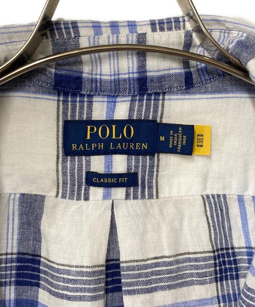 POLO RALPH LAUREN（ポロ・ラルフローレン）POLO RALPH LAUREN (ポロ・ラルフローレン) ポニー刺繍リネンチェックBDシャツ ホワイト×ブルー サイズ:Ｍの古着・服飾アイテム