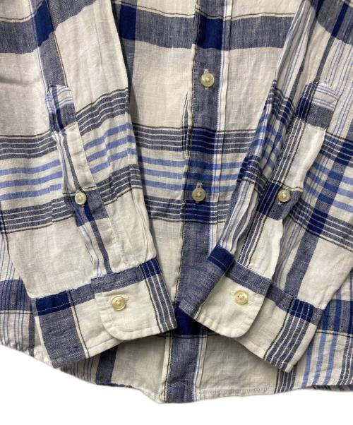 POLO RALPH LAUREN（ポロ・ラルフローレン）POLO RALPH LAUREN (ポロ・ラルフローレン) ポニー刺繍リネンチェックBDシャツ ホワイト×ブルー サイズ:Ｍの古着・服飾アイテム