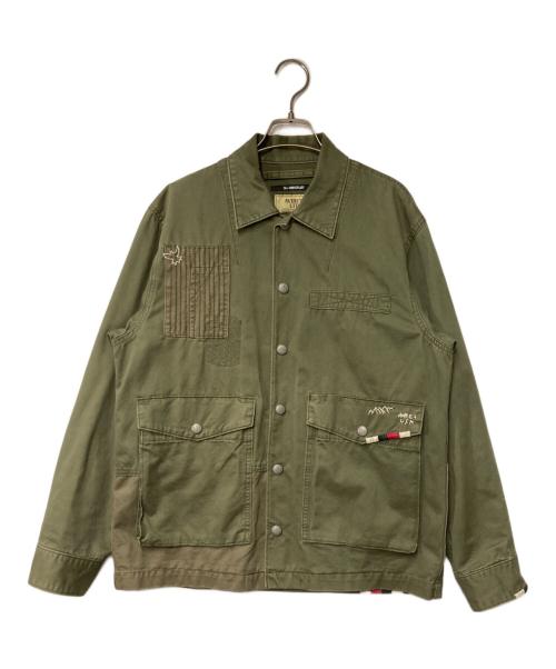 AVIREX（アヴィレックス）AVIREX (アヴィレックス) REPAIR CUSTOM & EMB UTILITY SHIRT JACKET カーキ サイズ:Mの古着・服飾アイテム
