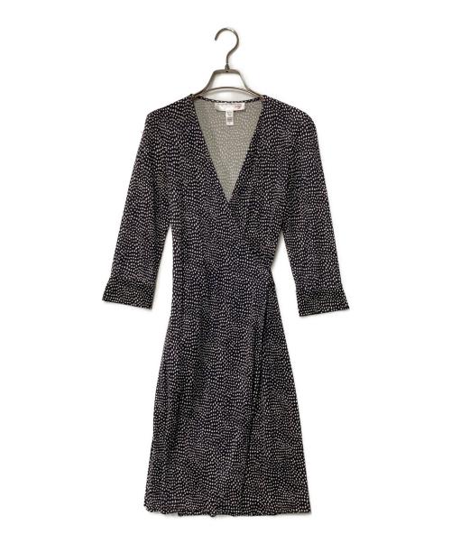 DIANE VON FURSTENBERG（ダイアンフォンファステンバーグ）DIANE VON FURSTENBERG (ダイアンフォンファステンバーグ) 総柄カシュクールワンピース ネイビーの古着・服飾アイテム
