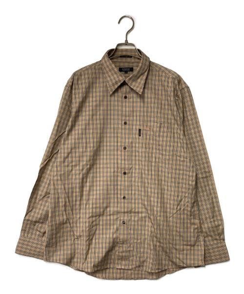 BURBERRY BLACK LABEL（バーバリーブラックレーベル）BURBERRY BLACK LABEL (バーバリーブラックレーベル) ホース刺繍チェックシャツ ブラウン サイズ:3の古着・服飾アイテム