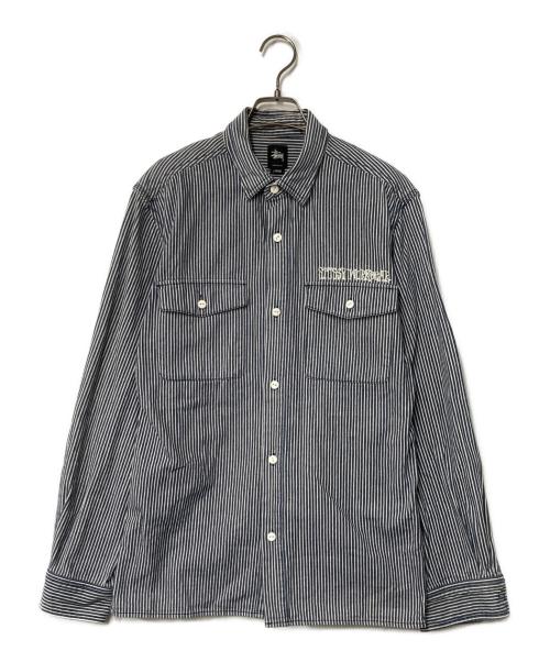 stussy（ステューシー）stussy (ステューシー) ワークシャツ ブルー×ホワイト サイズ:LARGEの古着・服飾アイテム