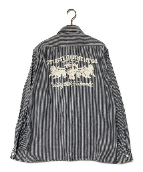 stussy（ステューシー）stussy (ステューシー) ワークシャツ ブルー×ホワイト サイズ:LARGEの古着・服飾アイテム