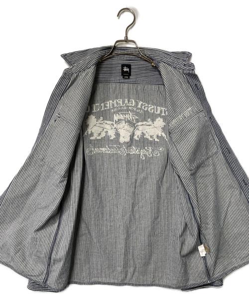 stussy（ステューシー）stussy (ステューシー) ワークシャツ ブルー×ホワイト サイズ:LARGEの古着・服飾アイテム